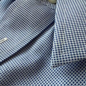 Roundtree & Yorke Gold Label Men's Fitted Dress Shirt Blue White Micro Check